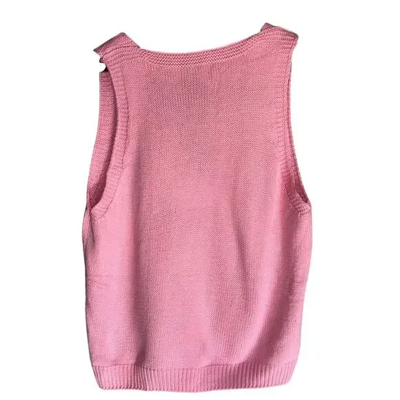 Pullover Pink Knit Sleeveless Warm  Knit Sweater Vest V-Neck Size Medium - Picture 2 of 5
